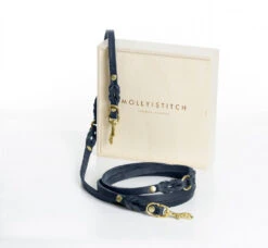 Laisse En Cuir Pour Chien Souple Réglable (3x) -Pet Haven Soldes 3x adj navy gold min 2
