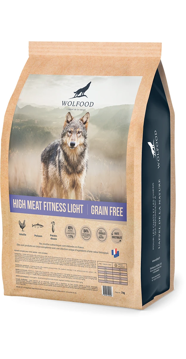 Croquettes Wolfood Chien High Meat Fitness Light 3 Croquettes Wolfood Chien High Meat Fitness Light