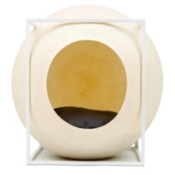 Le Cube Meyou -Pet Haven Soldes web cat cube metal champagne meyou paris front