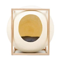 Le Cube Meyou -Pet Haven Soldes web cat cube wood champagne meyou paris front