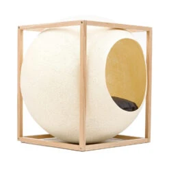 Le Cube Meyou -Pet Haven Soldes web cat cube wood champagne meyou paris side