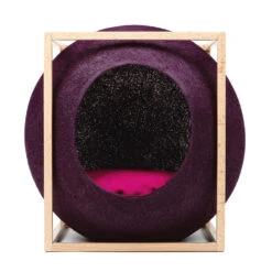 Le Cube Meyou -Pet Haven Soldes web cat cube wood plum meyou paris front