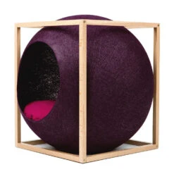 Le Cube Meyou -Pet Haven Soldes web cat cube wood plum meyou paris side